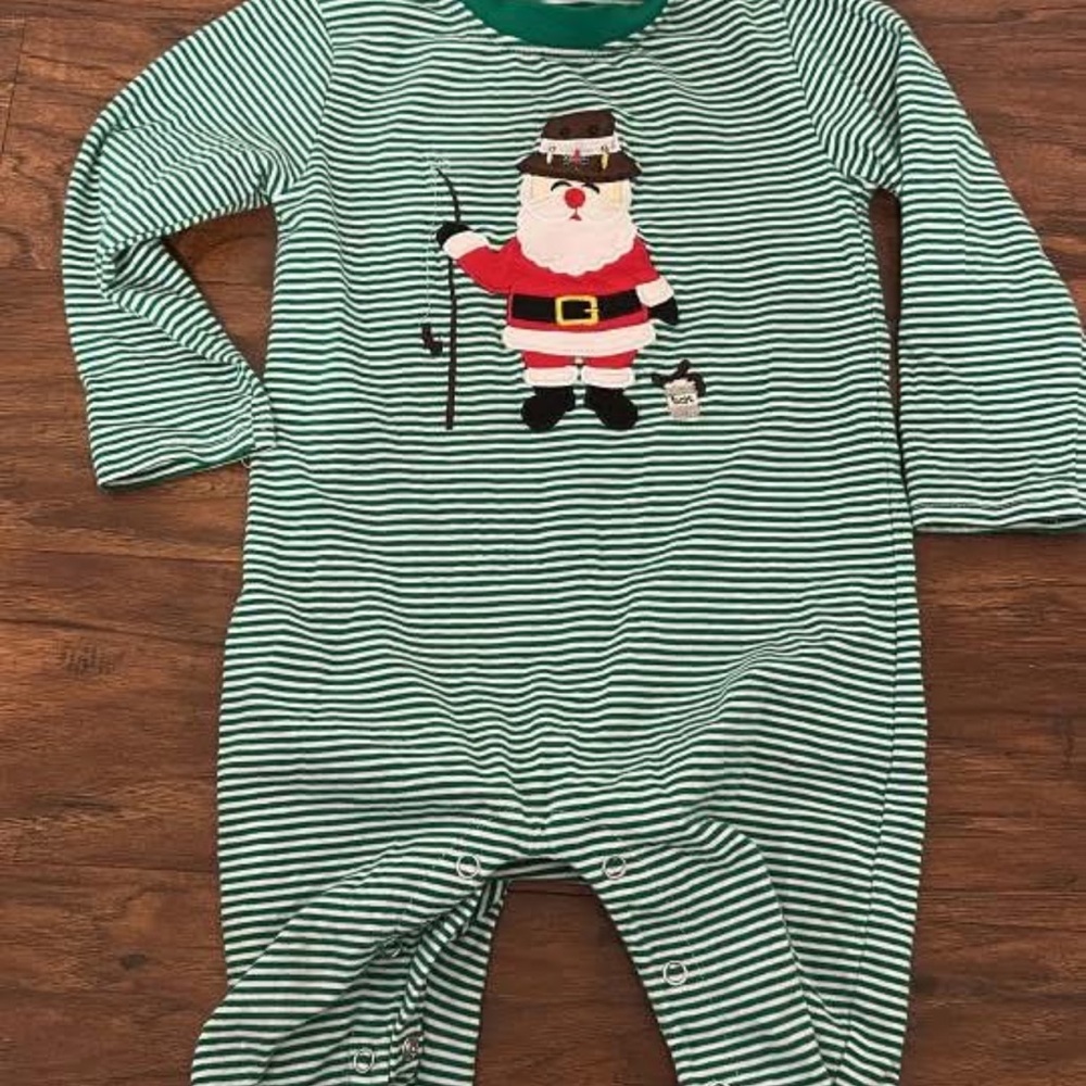 Striped Green Fishing Santa Kids One-Piece Bodysuit